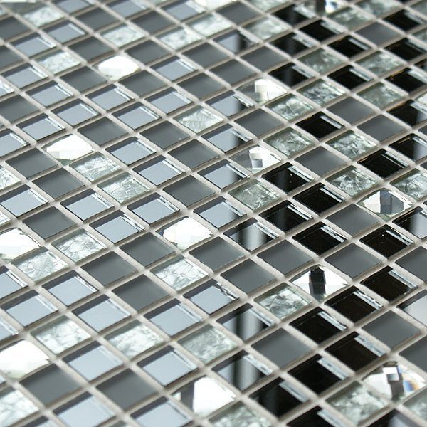 Glass mosaic tiles with mirror and diamond cut glass