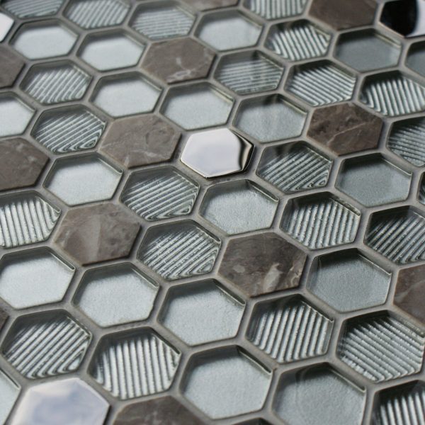 Honeycomb silver mosaic tiles