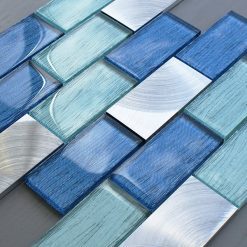 Portland blue glass brick and metal wall tiles