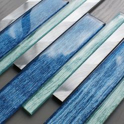 Portland blue glass linear and metal wall tiles