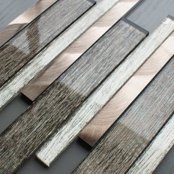 Portland brown glass linear and metal wall tiles