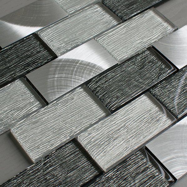 Portland grey glass brick and metal wall tiles