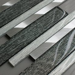 Portland grey glass linear and metal wall tiles