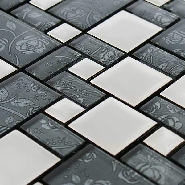Grey glass square mosaic tiles for kitchens and bathrooms
