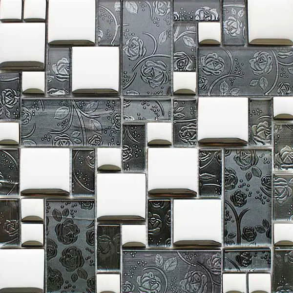 Grey glass modular mosaic tiles for kitchens and bathrooms
