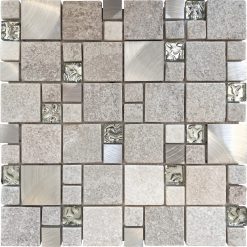 Heritage Square White Glass and Stone Mosaic Tiles